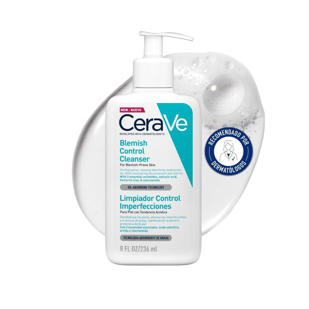 Cerave - Blemish Control, Gel Limpiador Para Acné Y Piel Grasa, Reduce El Acné, Puntos Negros Y Mejora Los Poros, Tratamiento En Gel Con Ácido Salicílico, 473 Ml