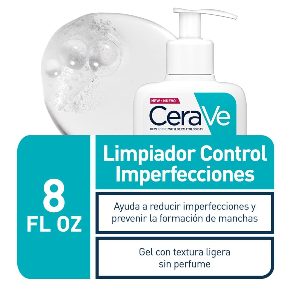 Cerave - Blemish Control, Gel Limpiador Para Acné Y Piel Grasa, Reduce El Acné, Puntos Negros Y Mejora Los Poros, Tratamiento En Gel Con Ácido Salicílico, 473 Ml